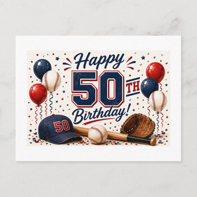 Carte Postale Anniversaire 50 ans Baseball  (Devant)