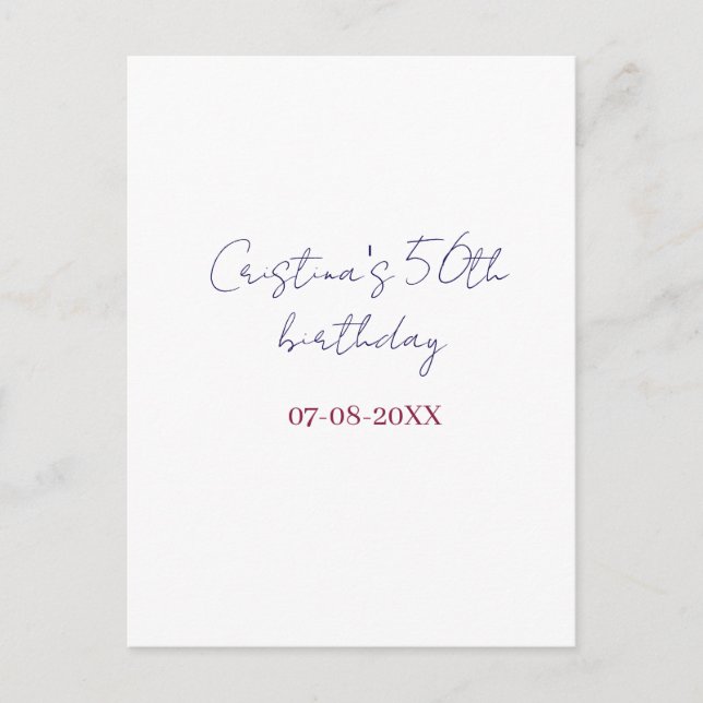Carte Postale anniversaire 50 ans gras violet ajouter nom date  (Devant)