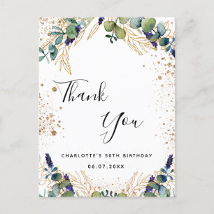 Carte Postale Anniversaire 50 eucalyptus verdure merci