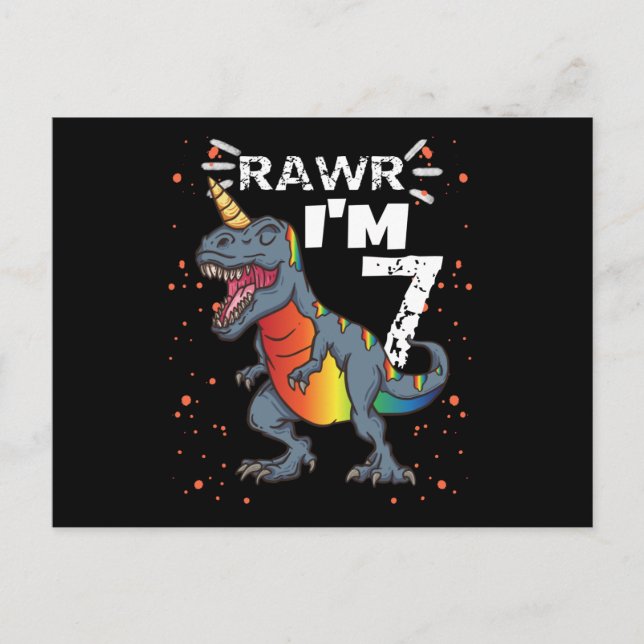 Carte Postale Anniversaire 7 ans T Rex Dinosaure (Devant)