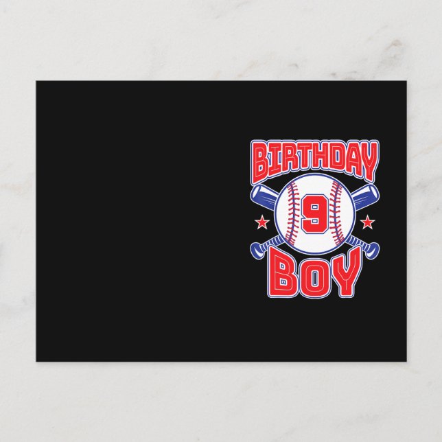 Carte Postale Anniversaire 9 ans Baseball Grand Numéro Neuf 9 An (Devant)