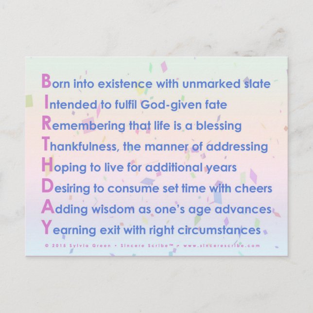 Carte Postale Anniversaire (Acrostique) (Devant)