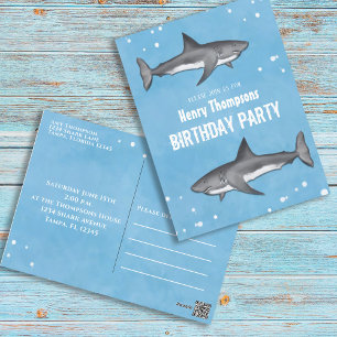 Carte Postale Anniversaire Amusement Simple Whimsical Sharks Blu