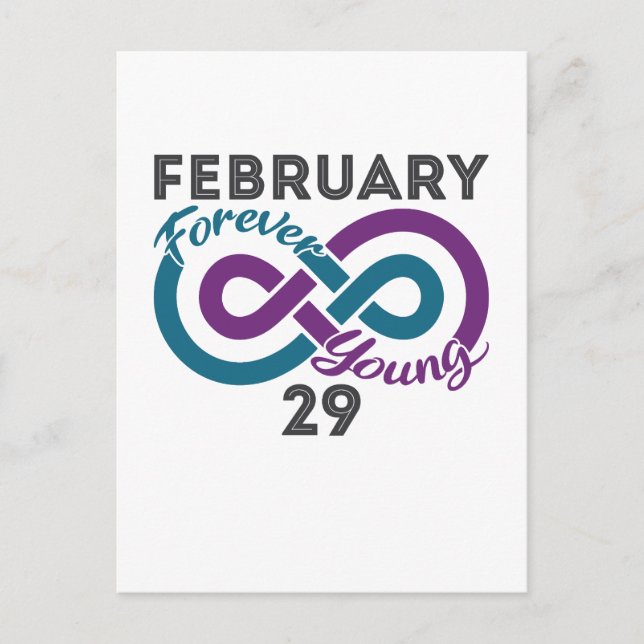 Carte Postale Anniversaire année bissextile Forever Young Leapli (Devant)