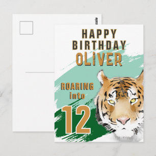 Carte Postale Anniversaire Aquarelle Tête de Tigre Sauvage 