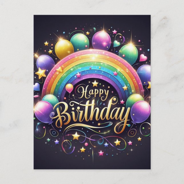 Carte postale anniversaire - arc-en-ciel glitard (Devant)