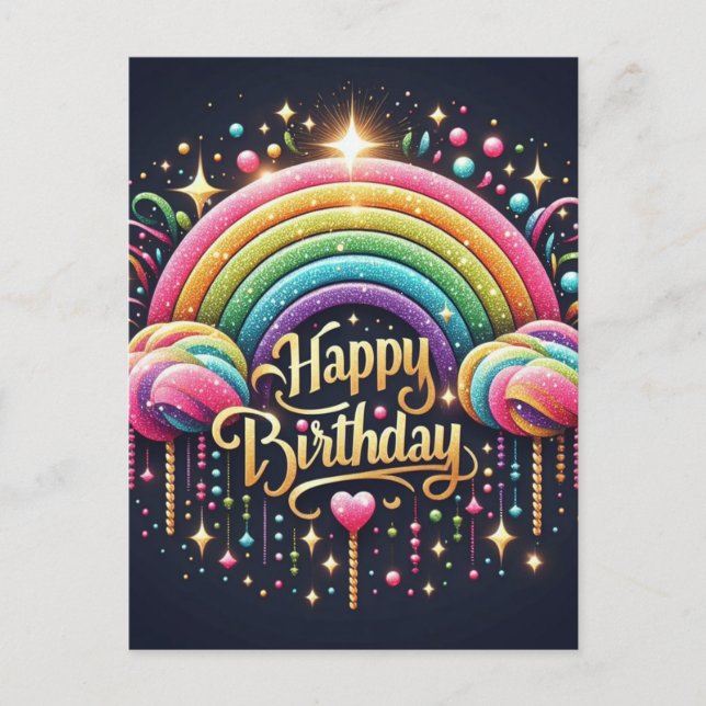 Carte postale anniversaire - arc-en-ciel glitard (Devant)