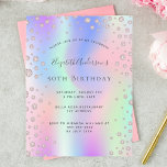 Carte Postale Anniversaire arc-en-ciel rose or diamant rose invi<br><div class="desc">Une invitation branchée, élégante et glamour pour une fête d'anniversaire de 50 ans pour femme (ou tout âge). Un arrière - plan de couleur arc-en-ciel en or violet, rose, rose et vert menthe avec une élégante aspersion de diamant en or faux rose. Le nom est écrit avec un script de...</div>