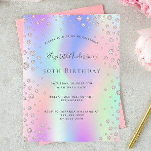 Carte Postale Anniversaire arc-en-ciel rose or diamant rose invi