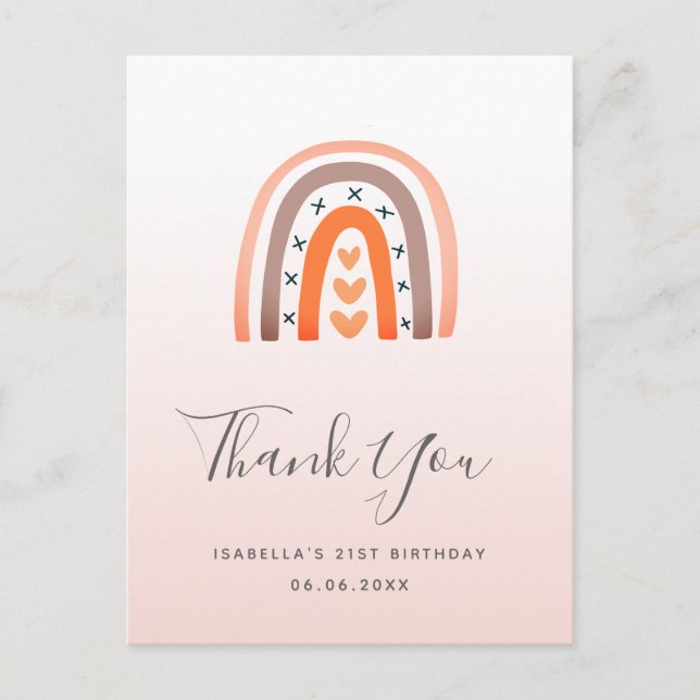 Carte Postale Anniversaire arc-en-ciel rose or orange merci (Devant)