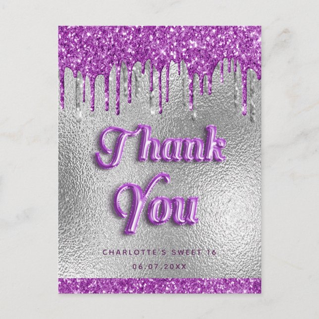Carte Postale Anniversaire argent parties scintillant violet mod (Devant)
