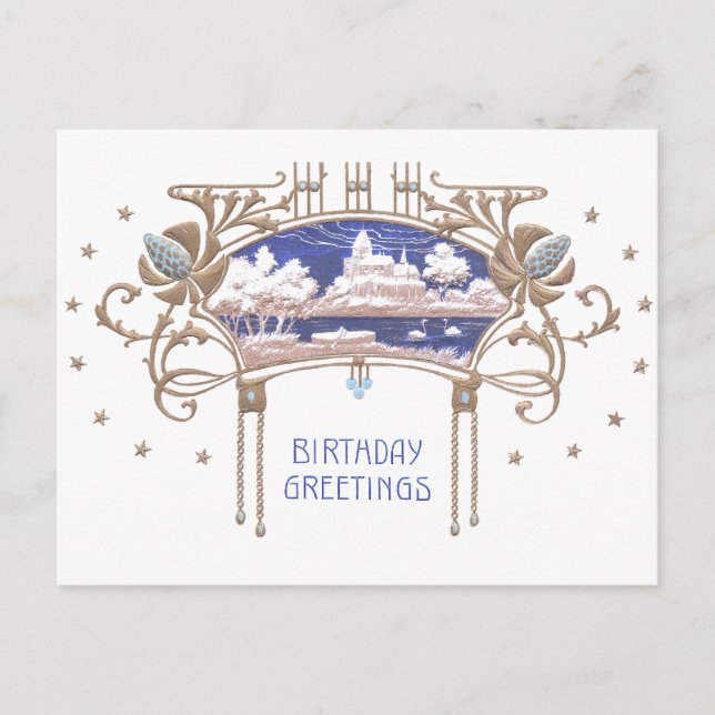 Carte Postale Anniversaire Art Nouveau (Devant)