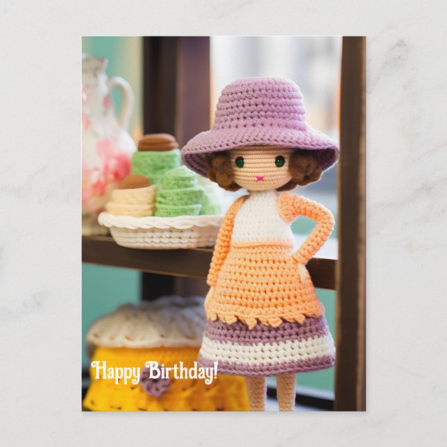 Carte Postale Anniversaire au crochet et cupcakes (Devant)