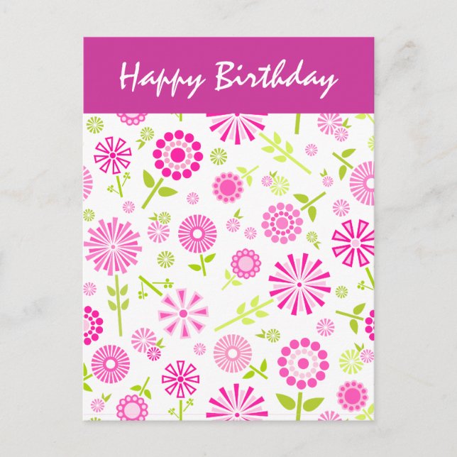 Carte postale Anniversaire aux fleurs roses (Devant)