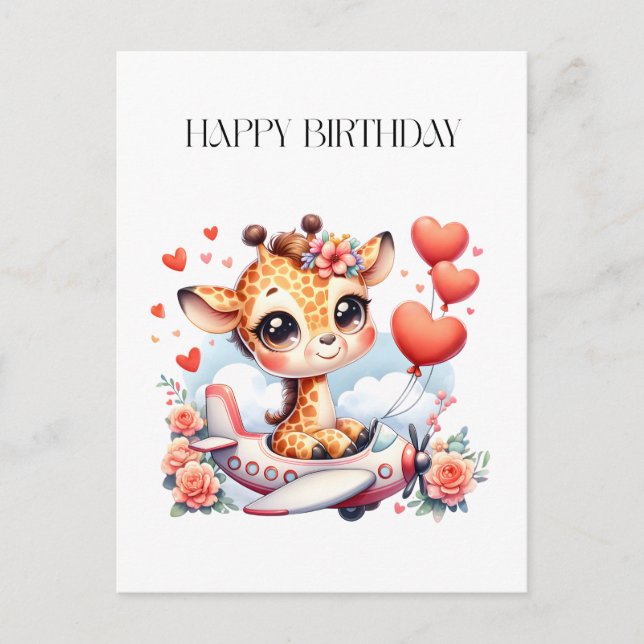Carte Postale Anniversaire Avion Girafe (Devant)