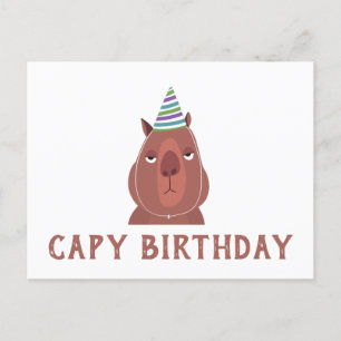 Carte Postale "ANNIVERSAIRE CAPY" Capybara avec chapeau de fête