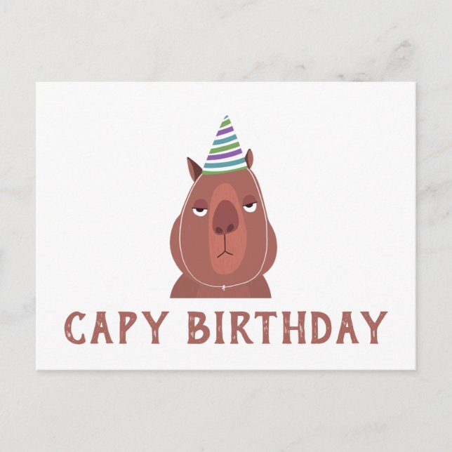 Carte Postale "ANNIVERSAIRE CAPY" Capybara avec chapeau de fête (Devant)