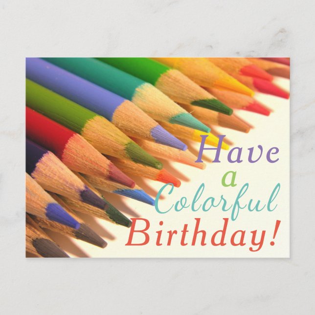 Carte Postale "Anniversaire coloré" Crayons colorés (Devant)
