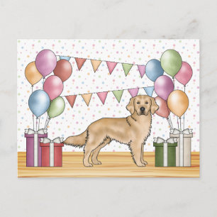 Carte Postale Anniversaire Coloré Pastel Retriever Jaune Doré
