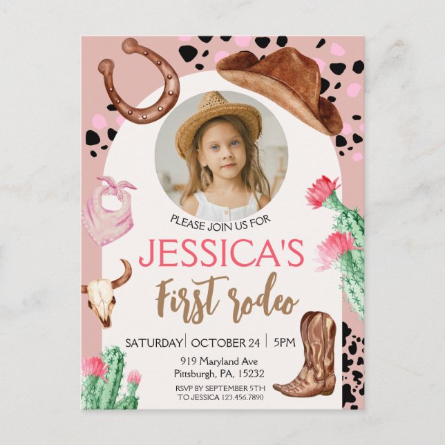 Carte Postale Anniversaire Cowboy 1er Rodéo Fête d'Anniversaire (Devant)