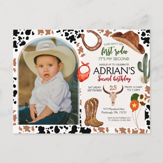 Carte Postale Anniversaire Cowboy 2ème Fête d'anniversaire de Ro (Devant)