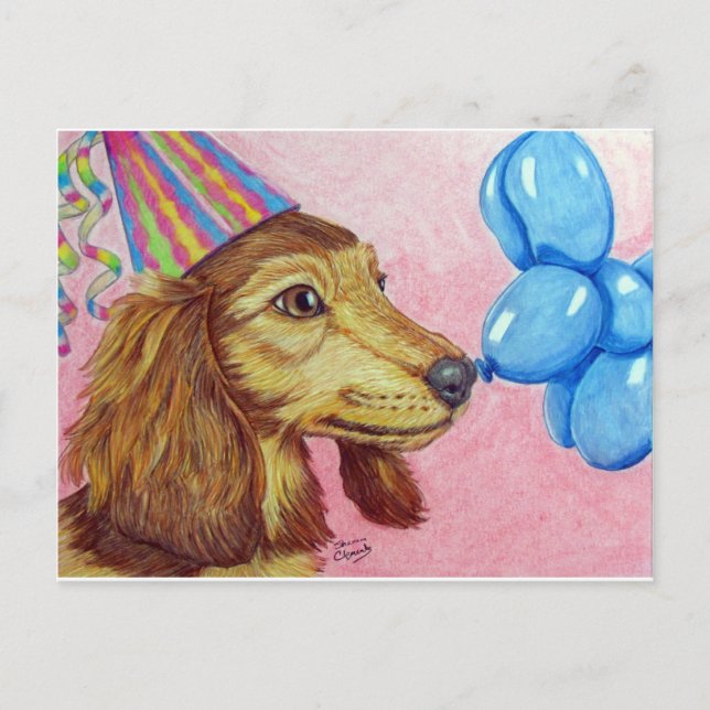 Carte postale Anniversaire Daschund (Devant)