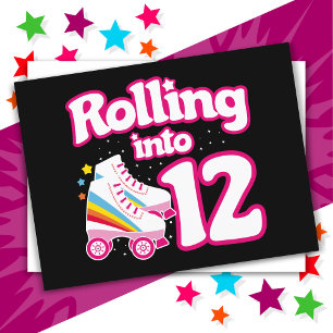 Carte Postale Anniversaire de 12 ans en patins à roulettes 12 an