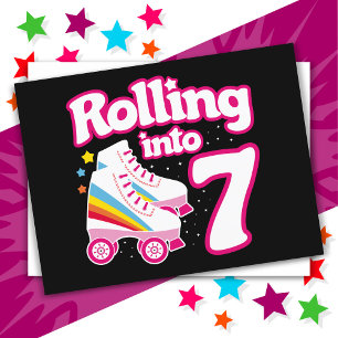 Carte Postale Anniversaire de 7 ans en patins à roulettes 7 ans