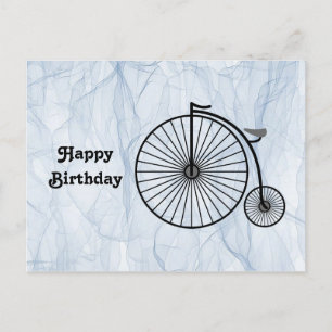 Carte Postale Anniversaire de bicyclette à grande roue antique