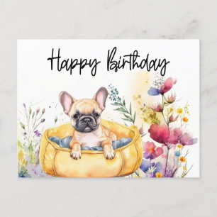 Carte Postale Anniversaire de Bouledogue Français dans un champ