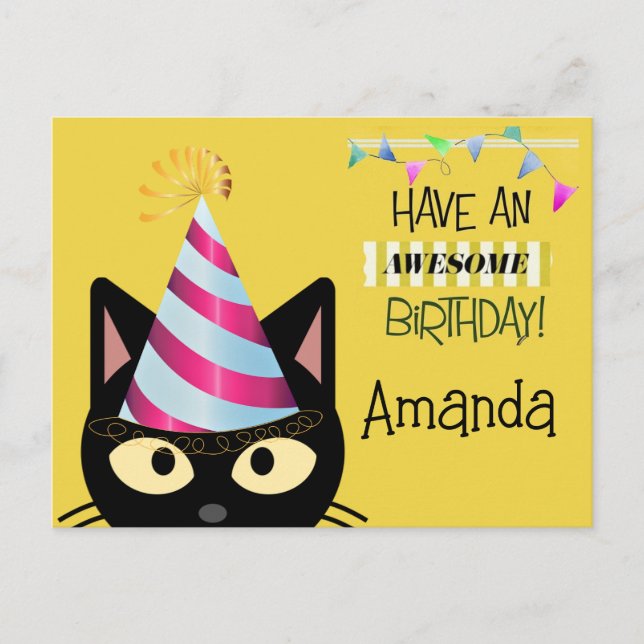 Carte Postale Anniversaire de chat formidable pour les enfants  (Devant)