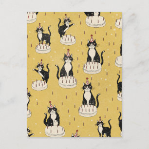 Carte Postale Anniversaire de chat vintage 