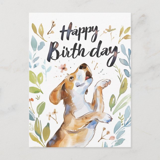 Carte Postale Anniversaire de chien Beagle à l'aquarelle (Devant)