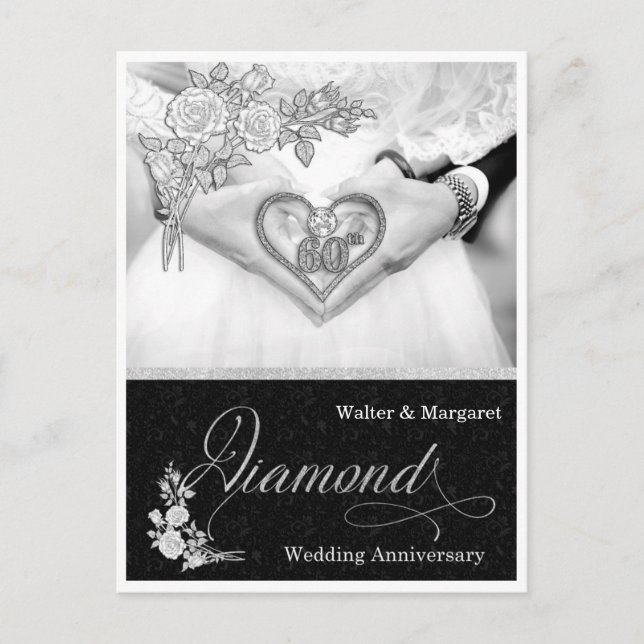 Carte Postale Anniversaire de diamant 60e Argent et Noir (Devant)