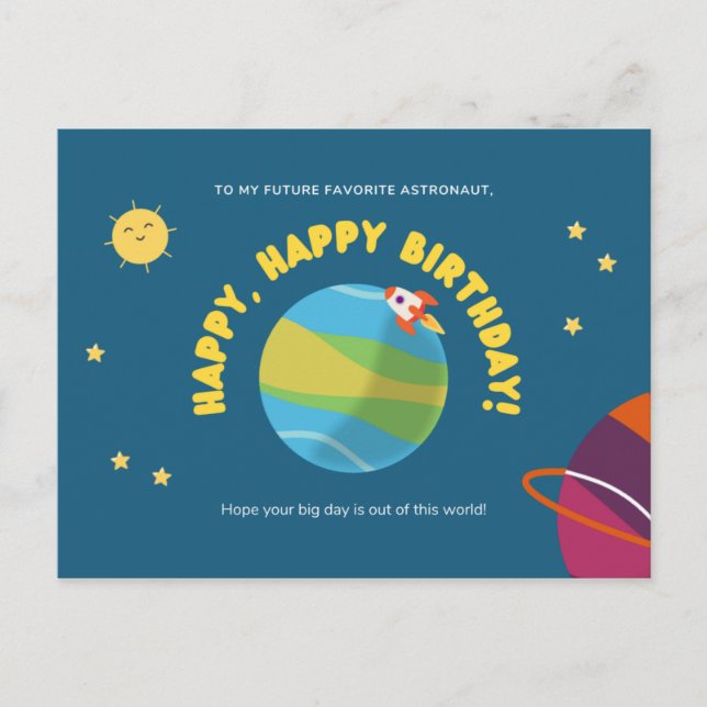 Carte Postale Anniversaire de enfant astronaute (Devant)