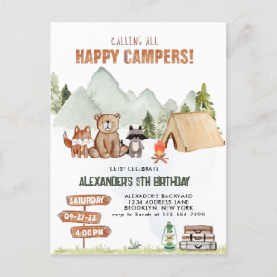 Carte Postale Anniversaire de enfant de camping moderne Woodland