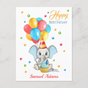 Carte Postale Anniversaire de enfant de dessin coloré d'éléphant