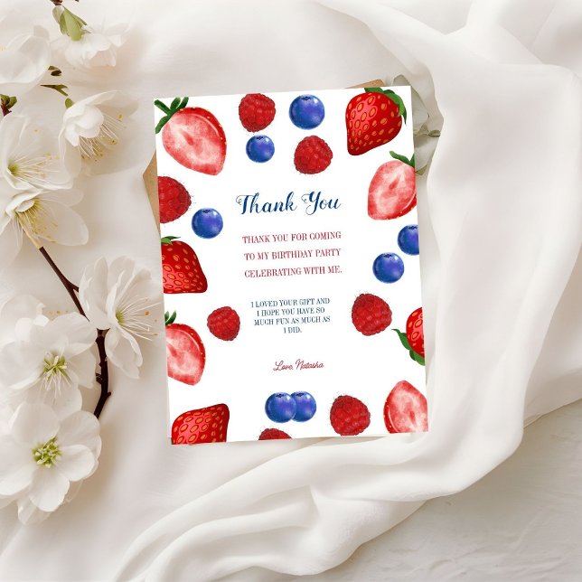 Carte Postale Anniversaire de fête merci script, thèmes fraise (Créateur téléchargé)