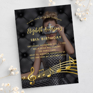 Carte Postale Anniversaire de fête photo or musique notes invita