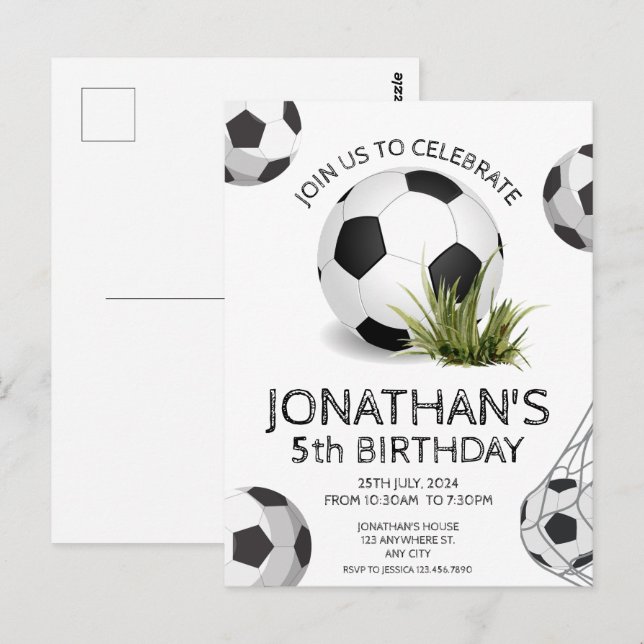 Carte Postale Anniversaire de Football Vert Noir  (Devant / Derrière)