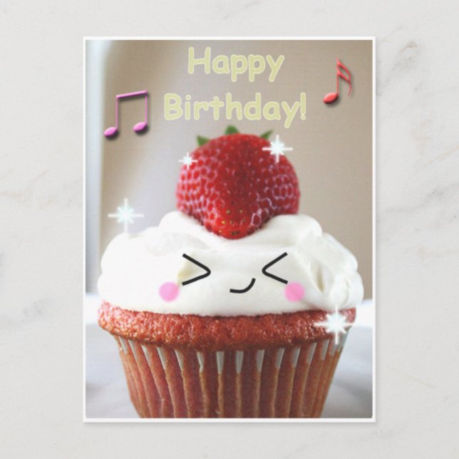 Carte Postale anniversaire de fraise de cupcake (Devant)