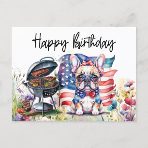 Carte Postale Anniversaire de French Bulldog dans un champ de fl