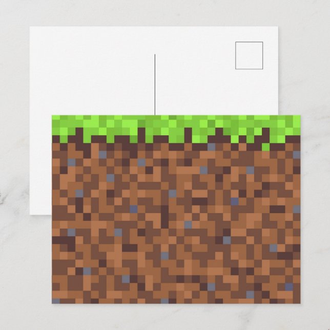 Carte Postale Anniversaire de gamer herbe pixel (Devant / Derrière)