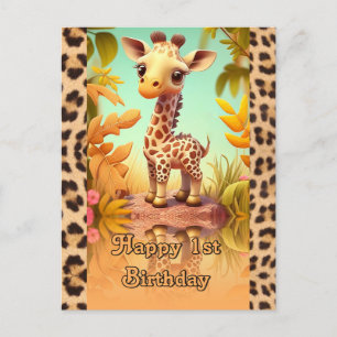 Carte Postale Anniversaire de girafe pour les enfants