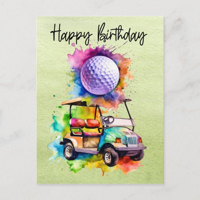 Carte Postale Anniversaire de golf avec chariot de golf   aquare (Devant)