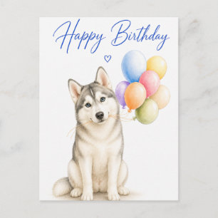 Carte Postale Anniversaire de Husky Sibérien