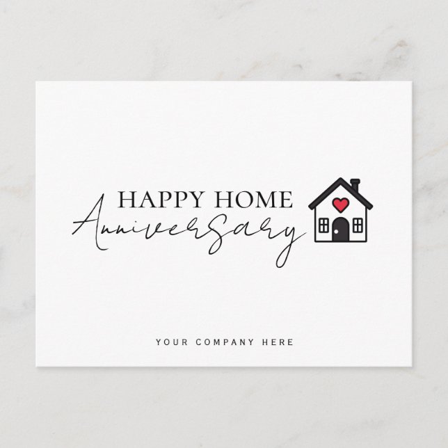 Carte Postale Anniversaire de la maison à cœur en script en lign (Devant)
