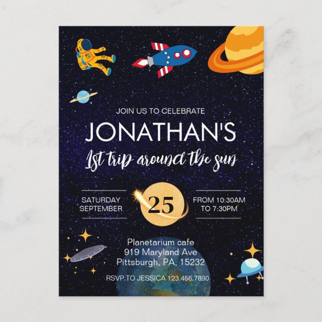 Carte Postale Anniversaire de l'astronaute, fête dans l'espace p (Devant)