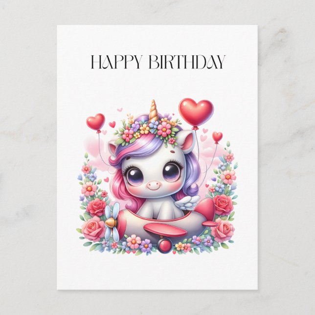 Carte Postale Anniversaire de Licorne Pilote (Devant)
