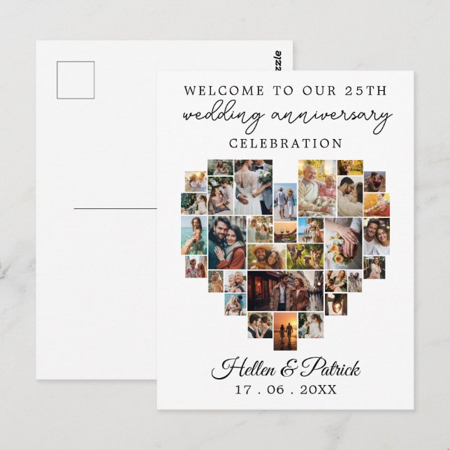 Carte Postale Anniversaire de Mariage Collage Photo en Forme de  (Devant / Derrière)